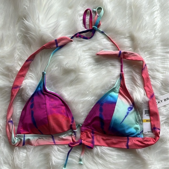 🆕 Lucky Brand Swim Bikini Halter Top Removable Cups Size Medium - Picture 2 of 8